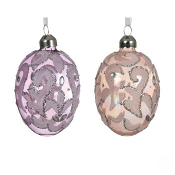 Ukras za jelku - razni oblici stakleni roze i ljubičasti sa staklenim štrasom 8 cm - pakovanje 1 kom.