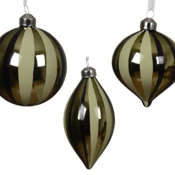Ukras za jelku - razni oblici stakleni zeleni sa linijama 13 cm - pakovanje 1 kom.