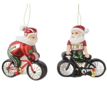 Ukras za jelku - razni oblici stakleni Deda Mraz na bicikli 12 cm - pakovanje 1 kom.