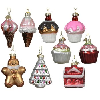 Ukras za jelku - razni oblici stakleni više boja slatkiši 7 cm - pakovanje 1 kom.