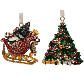 Ukras za jelku - razni oblici metalni sanke i jelka 6 cm - pakovanje 1 kom.