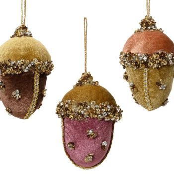 Ukras za jelku - razni oblici plastični žir više boja sa perlicama 9 cm - pakovanje 1 kom.