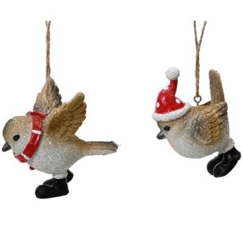 Ukras za jelku - razni oblici vrabac sa kapom/šalom pod poliyresina 8 cm - pakovanje 1 kom.