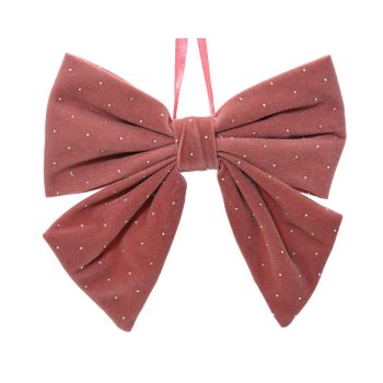 Ukras za jelku - mašna roze sa srebrnim perlicama - 20 cm