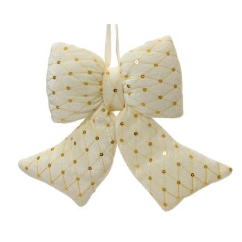 Ukras za jelku - mašna bela sa zlatnim nitima - 19 cm