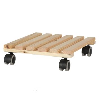 Podmetač za saksiije od drveta L sa točkićima - četvrtasti natur 29 x 29 cm