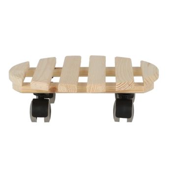 Podmetač za saksije od drveta L sa točkićima - okrugli natur 29 x 29 cm