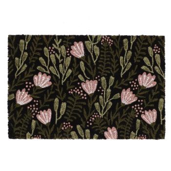 Otirač za vrata - crni cvetni M - 60 x 40 cm